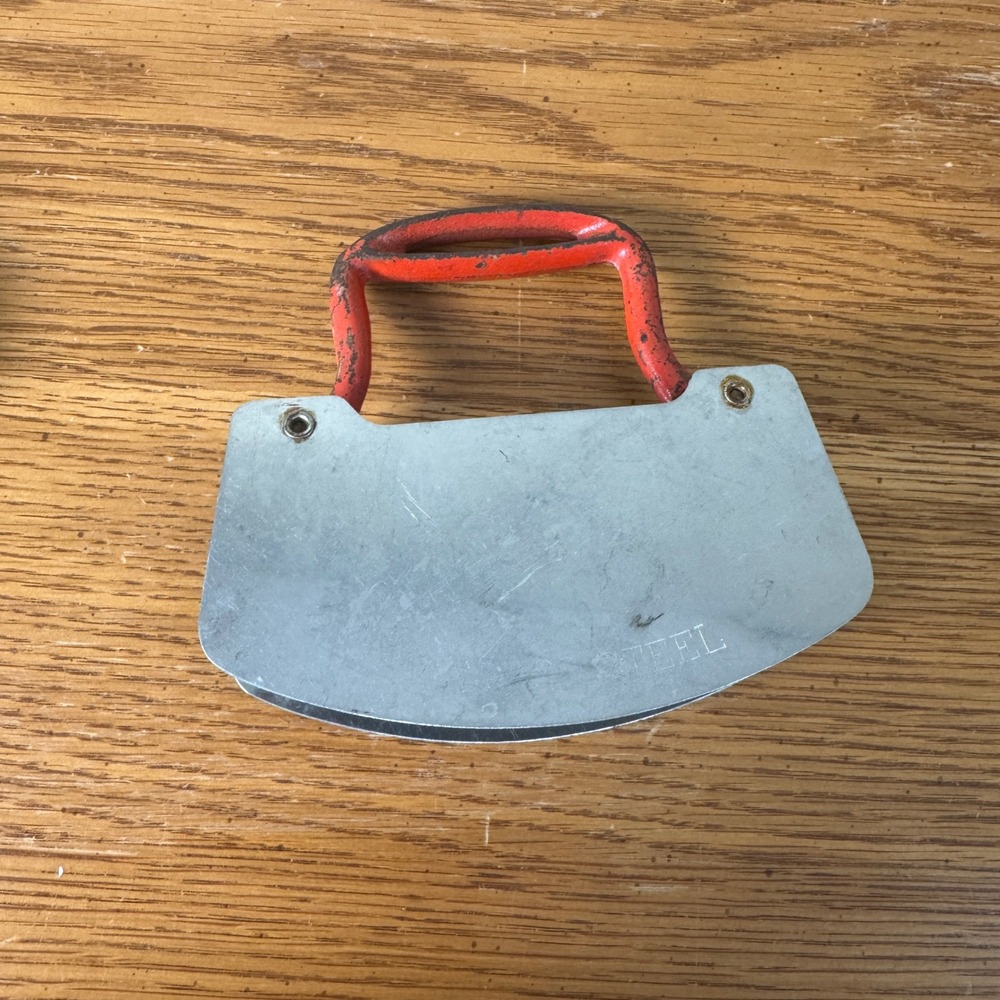 Vintage Double Blade Mezzaluna‎ Herb Chopper Stainless Steel Cast Metal Handle